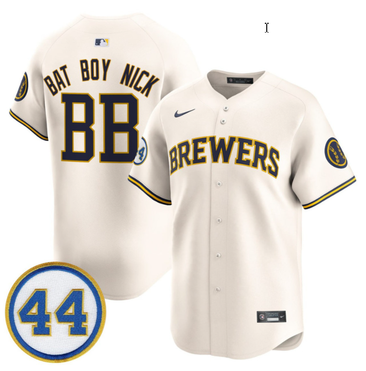 Bat Boy Nick Milwaukee Brewers BB Jersey All Stitched