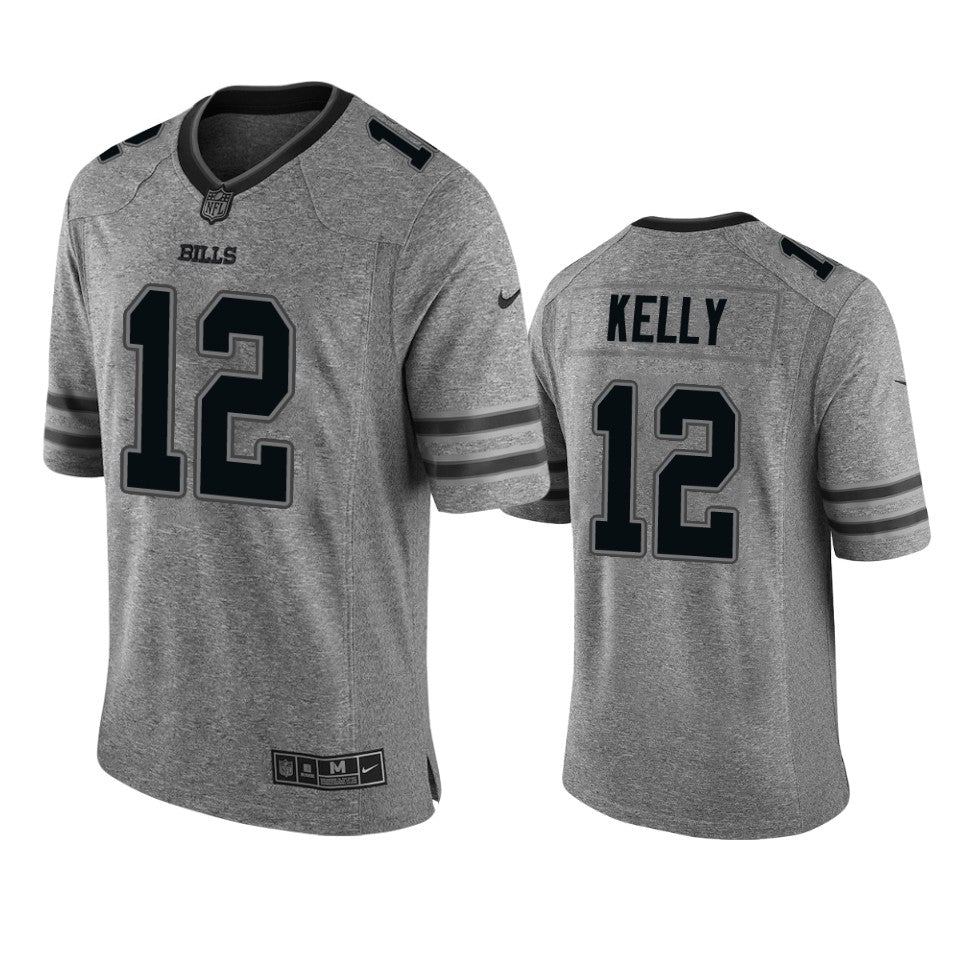 Bills 12 Jim Kelly Mens Jersey Gray Gridiron Gray Limited
