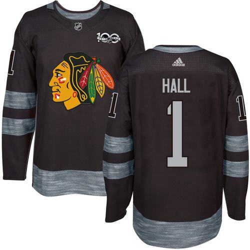Blackhawks 1 Glenn Hall Black 1917 2017 100th Anniversary Stitched Nhl Jersey