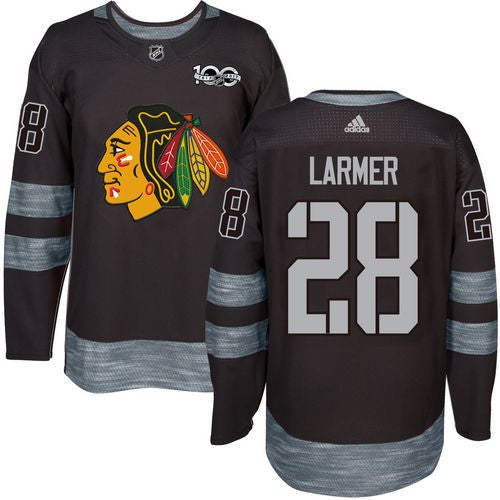 Blackhawks 28 Steve Larmer Black 1917 2017 100th Anniversary Stitched Nhl Jersey