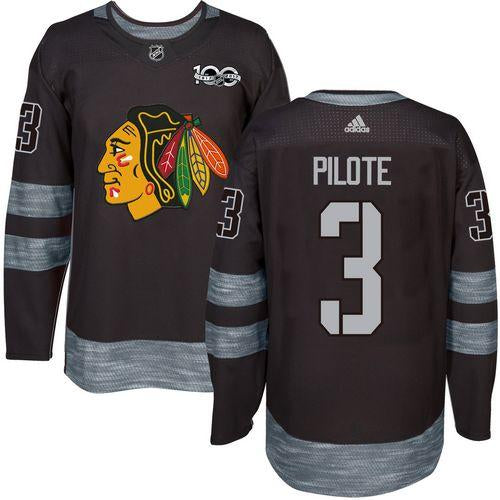 Blackhawks 3 Pierre Pilote Black 1917 2017 100th Anniversary Stitched Nhl Jersey