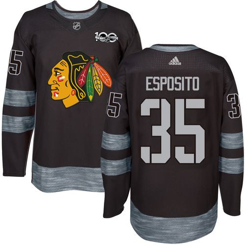 Blackhawks 35 Tony Esposito Black 1917 2017 100th Anniversary Stitched Nhl Jersey