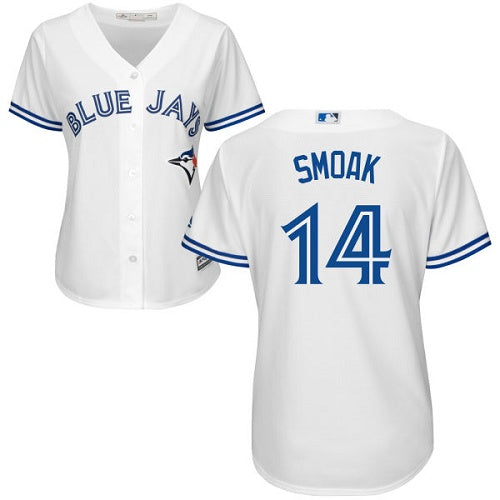 Blue Jays 14 Justin Smoak White Home Womens Stitched Baseball Jersey