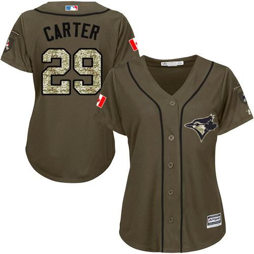 Blue Jays 29 Joe Carter Green Salute To Service Womens Stitched Baseball Jersey