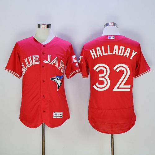 Blue Jays 32 Roy Halladay Red Flexbase Authentic Collection Canada Day Stitched Mlb Jersey