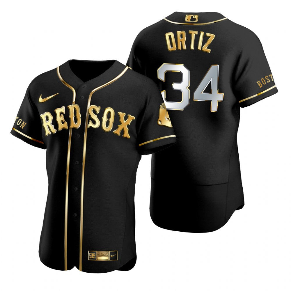 Boston Red Sox 34 David Ortiz Mlb Golden Brandedition Black Jersey Gift For Red Sox Fans