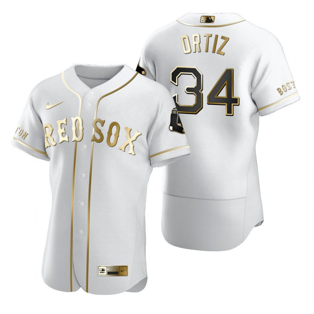 Boston Red Sox 34 David Ortiz Mlb Golden Brandedition White Jersey Gift For Red Sox Fans