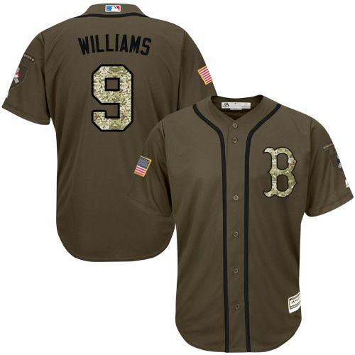Boston Red Sox 9 Ted Williams Green Salute To Service Stitched Mlb Jersey