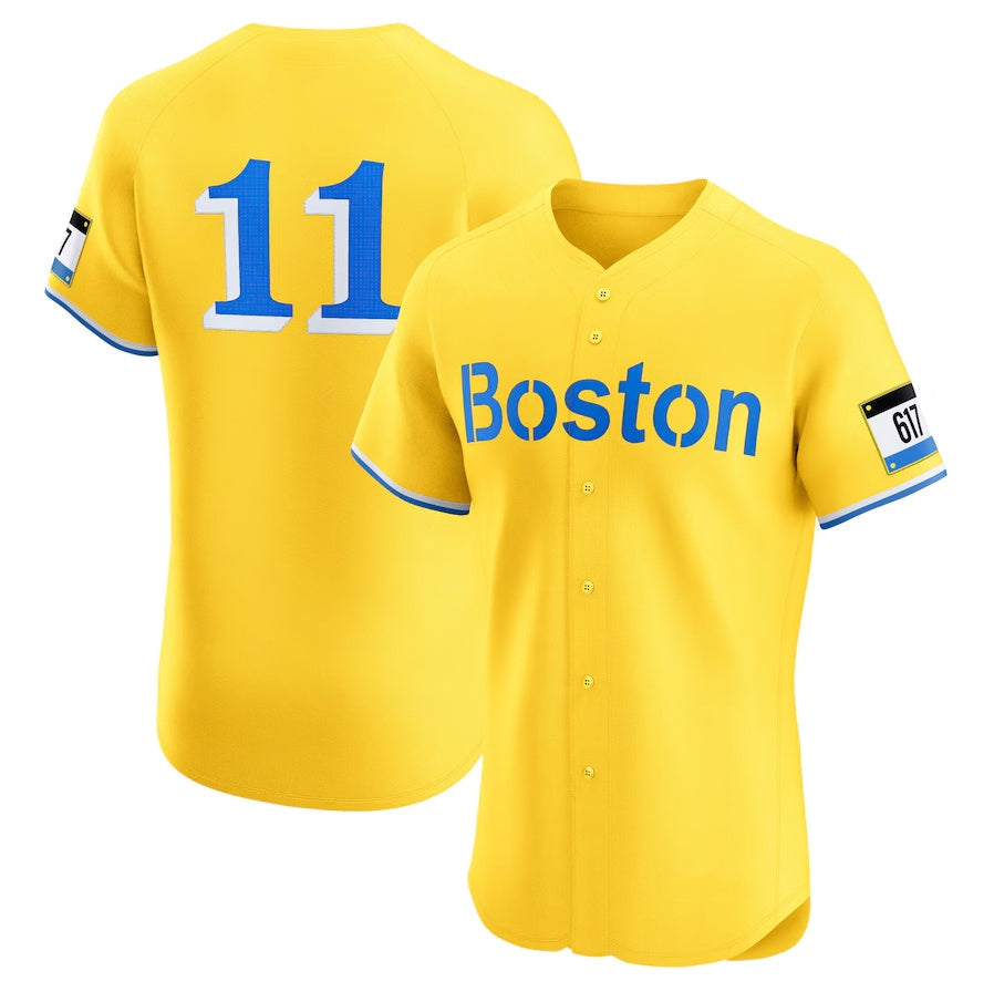 Boston Red Sox #11 Rafael Devers City Connect Elite Jersey Gold Stitched Baseb