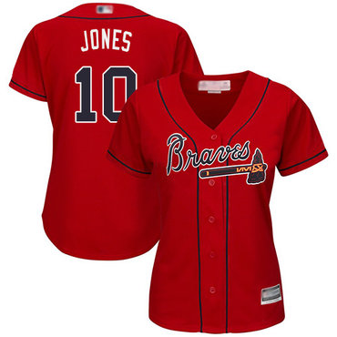 Braves 10 Chipper Jones Red Alternate Womens Stitched Baseball Jersey