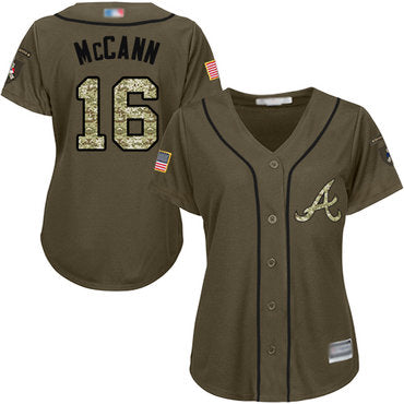 Braves 16 Brian Mccann Green Salute To Service Womens Stitched Baseball Jersey