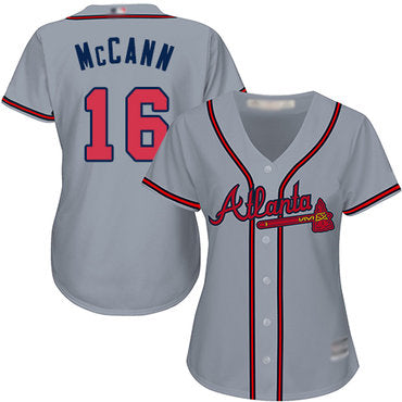 Braves 16 Brian Mccann Grey Road Womens Stitched Baseball Jersey