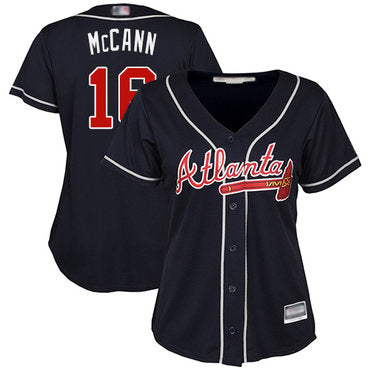 Braves 16 Brian Mccann Navy Blue Alternate Womens Stitched Baseball Jersey