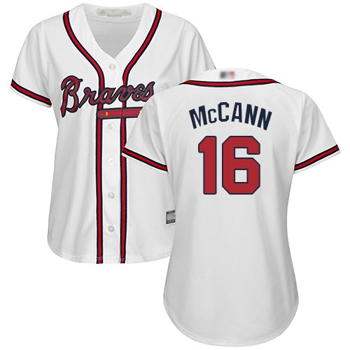 Braves 16 Brian Mccann White Home Womens Stitched Baseball Jersey