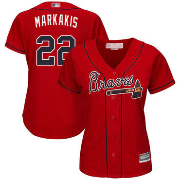 Braves 22 Nick Markakis Red Alternate Womens Stitched Baseball Jersey