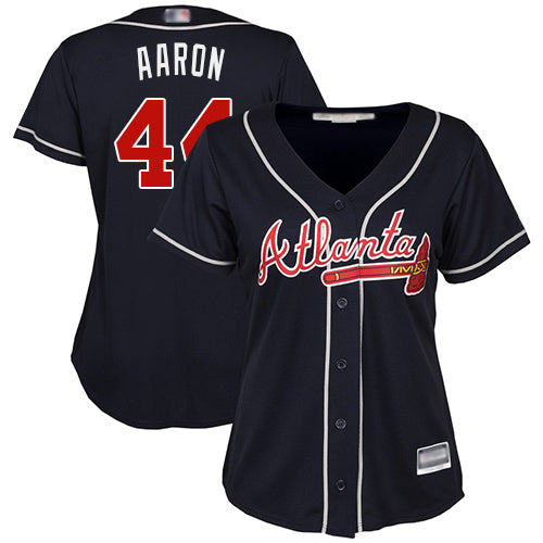 Braves 44 Hank Aaron Navy Blue Alternate Womens Stitched Baseball Jersey