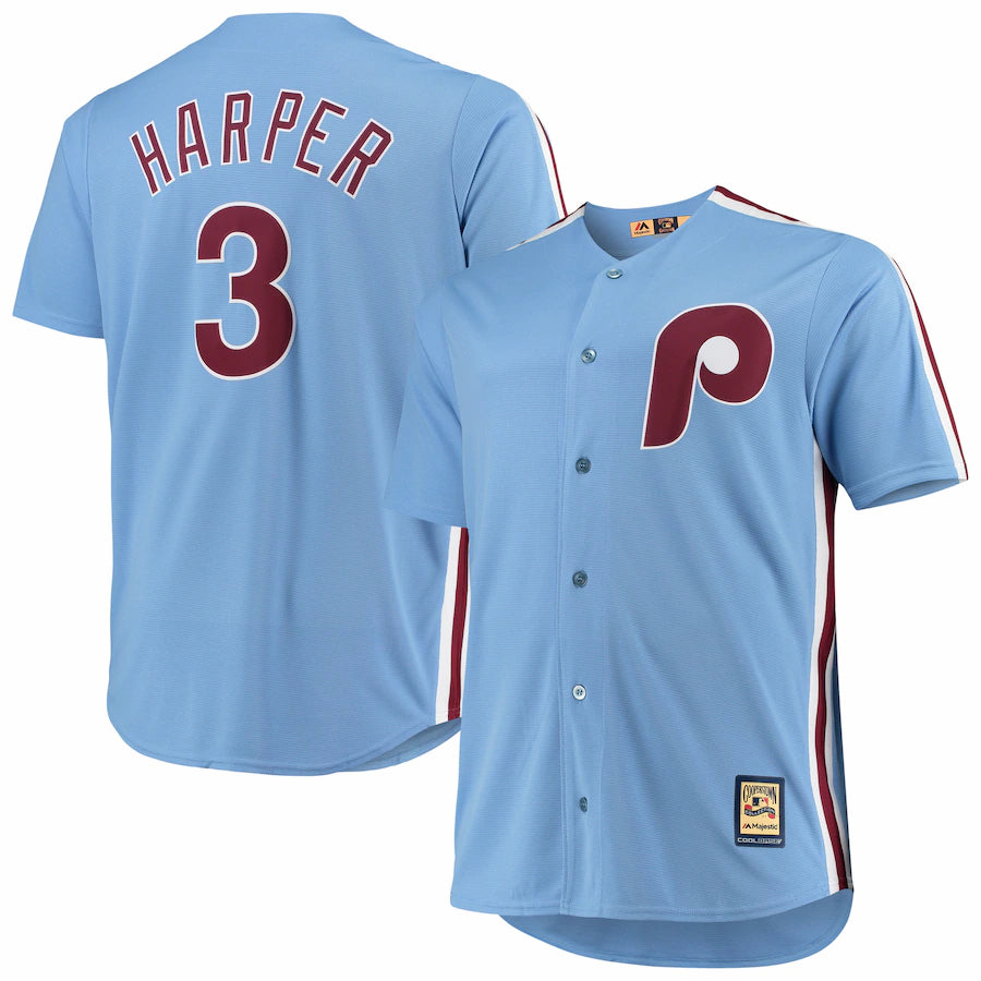 Bryce Harper Philadelphia Phillies Majestic Big And Tall Alternate Cool Base Player Jersey Light Blue