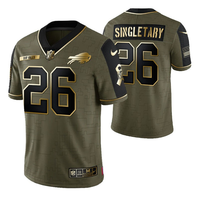 Buffalo Bills Devin Singletary 26 2021 Nfl Golden Brandedition Olive Jersey Gift For Bills Fans
