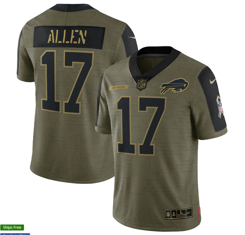 Buffalo Bills Josh Allen 17 Nfl Olive 2021 Salute To Service Limited Player Men Jersey For Bills Fans