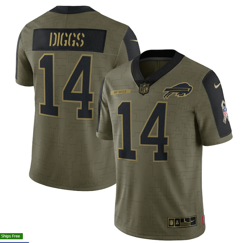 Buffalo Bills Stefon Diggs 14 Nfl Olive 2021 Salute To Service Player Men Jersey For Bills Fans