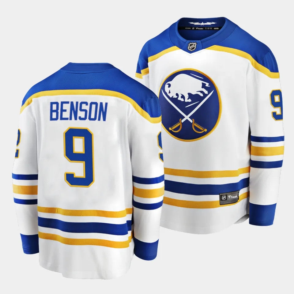 Buffalo Sabres 9 Zachary Benson Away White Jersey 2023 Nhl Draft