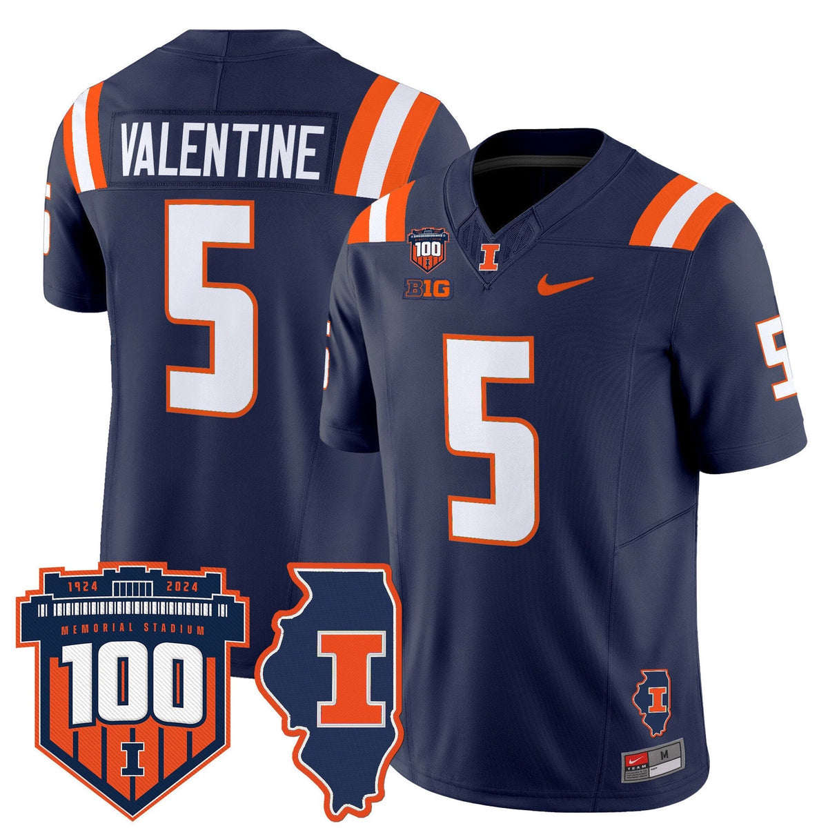 Ca&'Lil Valentine Jersey #5 Illinois Fighting 100th Memorial Stadium Orange Alter