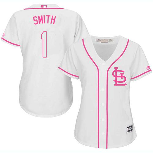 Cardinals 1 Ozzie Smith White Pink Fashion Womens Stitched Baseball Jersey