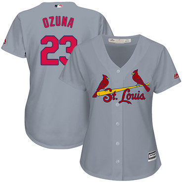 Cardinals 23 Marcell Ozuna Grey Road Womens Stitched Baseball Jersey