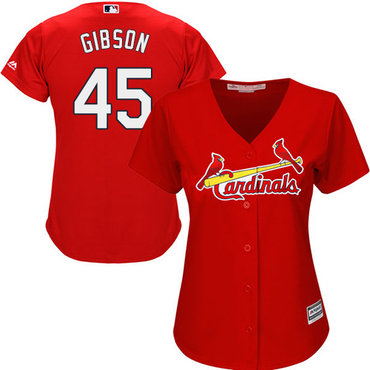 Cardinals 45 Bob Gibson Red Alternate Womens Stitched Baseball Jersey