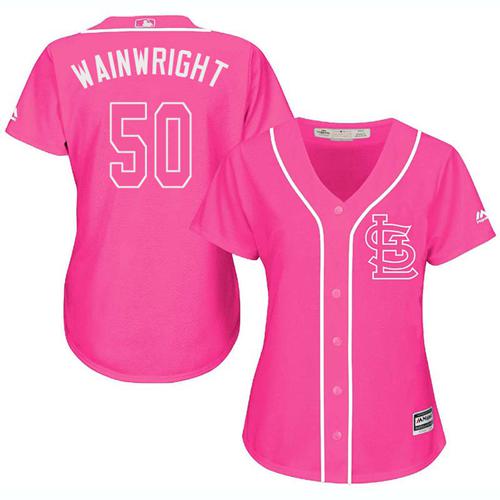 Cardinals 50 Adam Wainwright Pink Fashion Womens Stitched Baseball Jersey