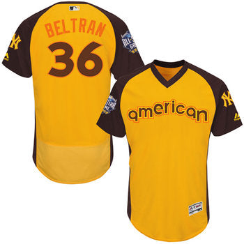 Carlos Beltran Gold 2016 All star Jersey Mens American League New York Yankees 36 Flex Base Majestic Mlb Collection Jersey
