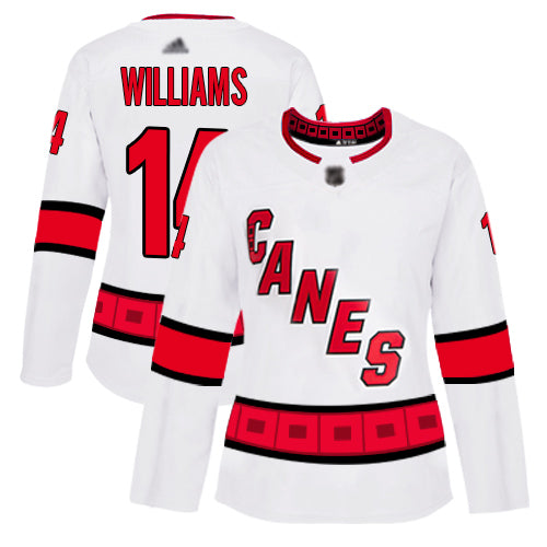 Carolina Hurricanes 14 Justin Williams White Road Authentic Womens Stitched Hockey Jersey