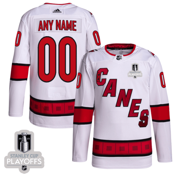 Carolina Hurricanes 2025 NHL Playoffs Patch Away Men Custom Jersey White
