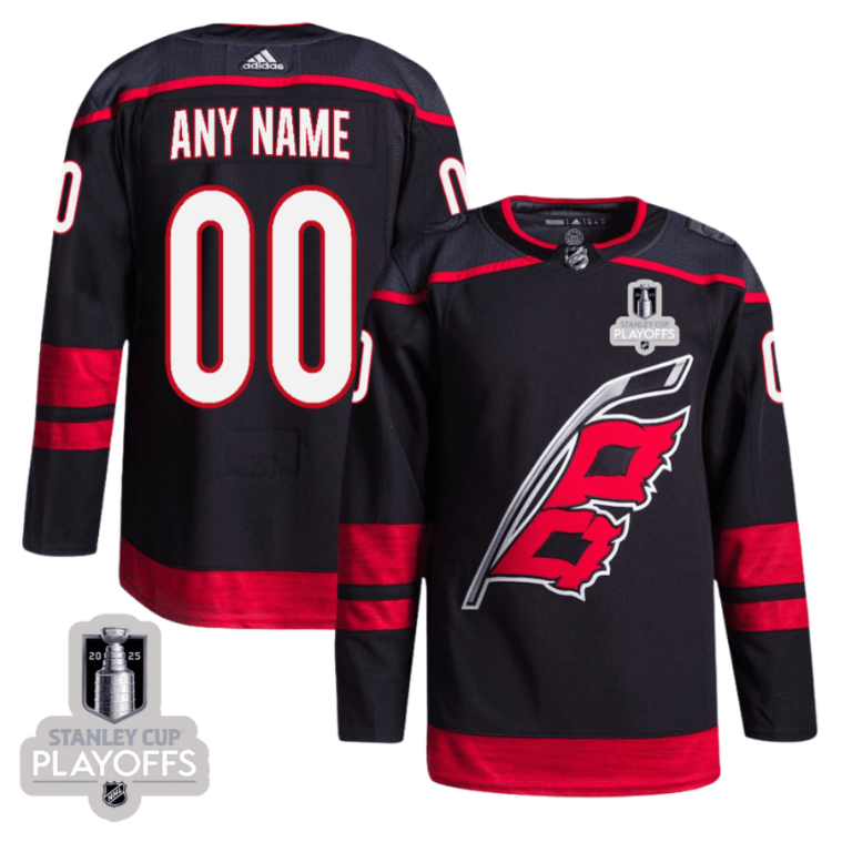 Carolina Hurricanes 2025 NHL Playoffs Patch Home Men Custom Jersey Black