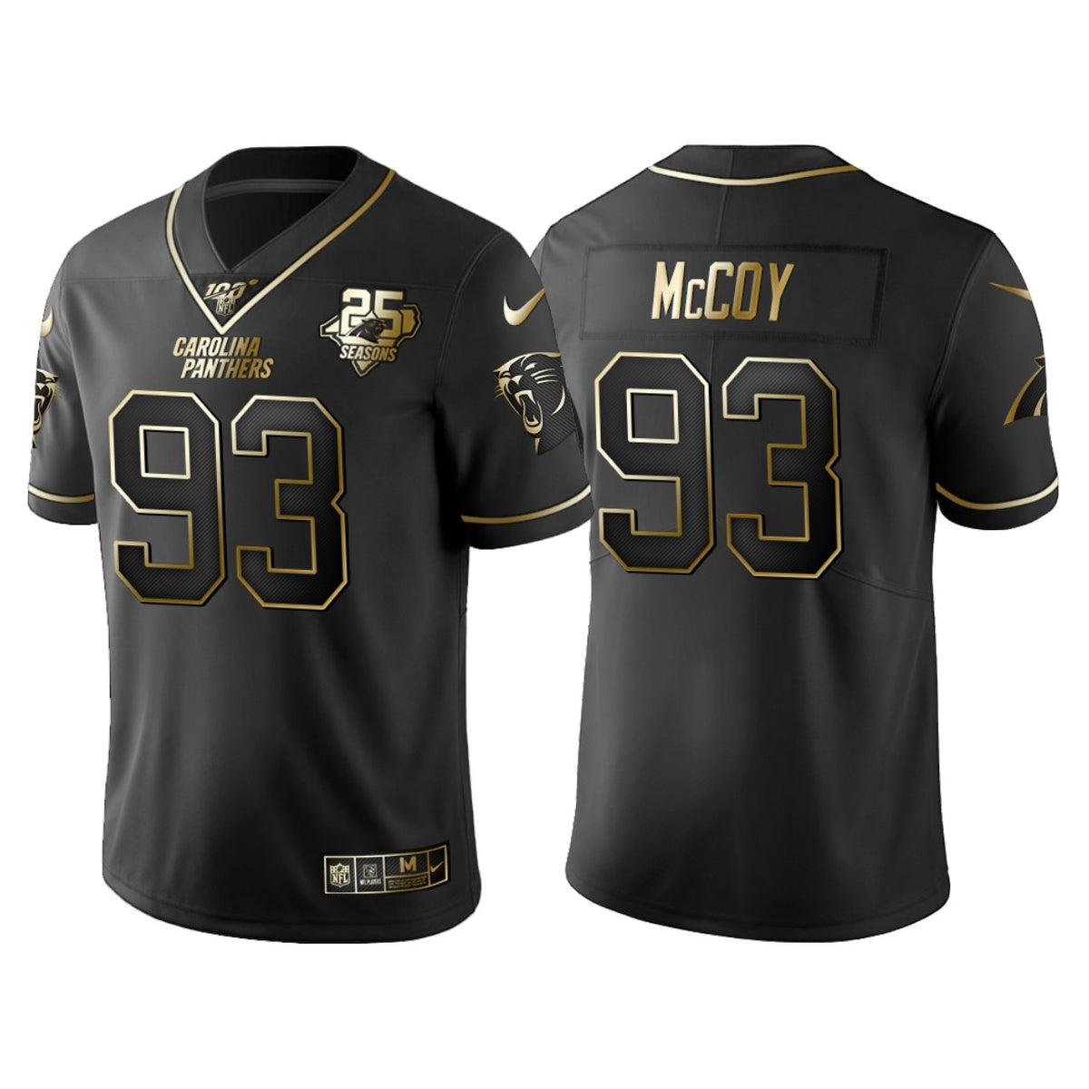 Carolina Panthers Gerald Mccoy 25th Anniversary Black Gold Logo Jersey