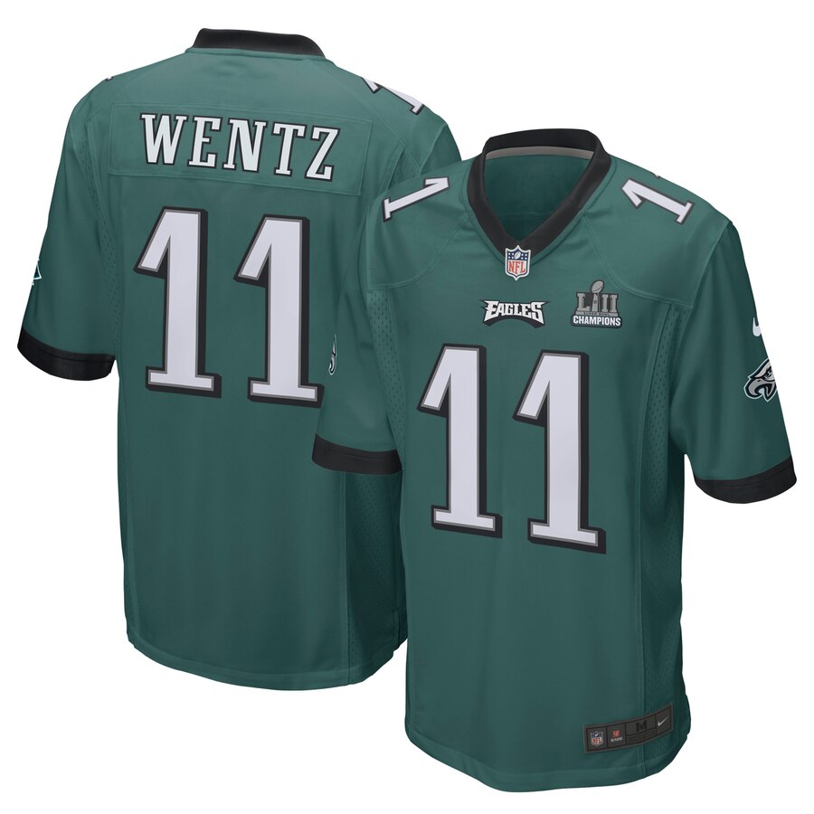Carson Wentz Philadelphia Eagles Nike Super Bowl Lii Champions Patch Game Jersey Midnight Green