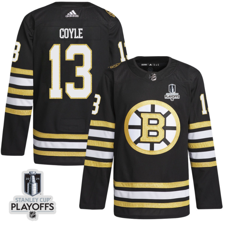 Charlie Coyle 13 Boston Bruins 2024 NHL Playoffs Patch Home Jersey Men, Black