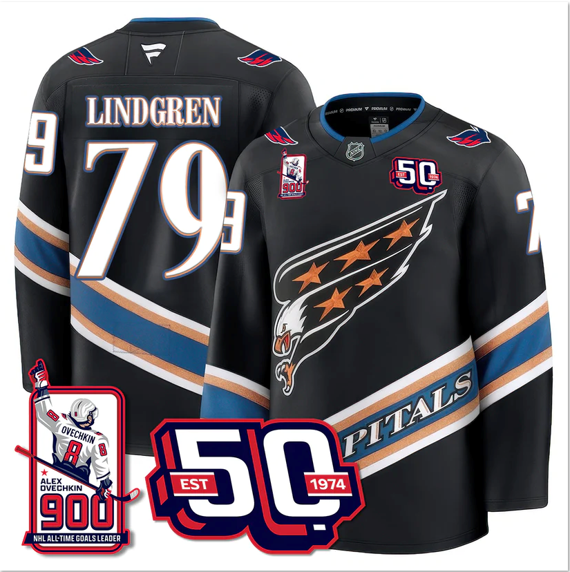 Charlie Lindgren Jersey #79 Washington Capitals 2025 Stitched 900 GOALS