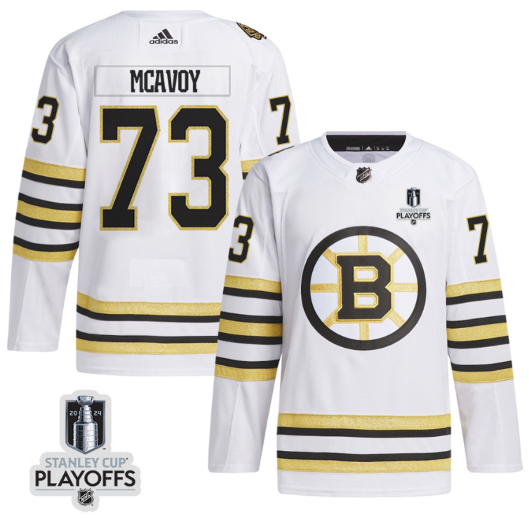 Charlie McAvoy 73 Boston Bruins 2024 NHL Playoffs Patch Away Jersey Men, White