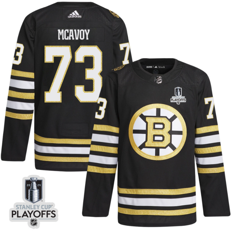 Charlie McAvoy 73 Boston Bruins 2024 NHL Playoffs Patch Home Jersey Men, Black