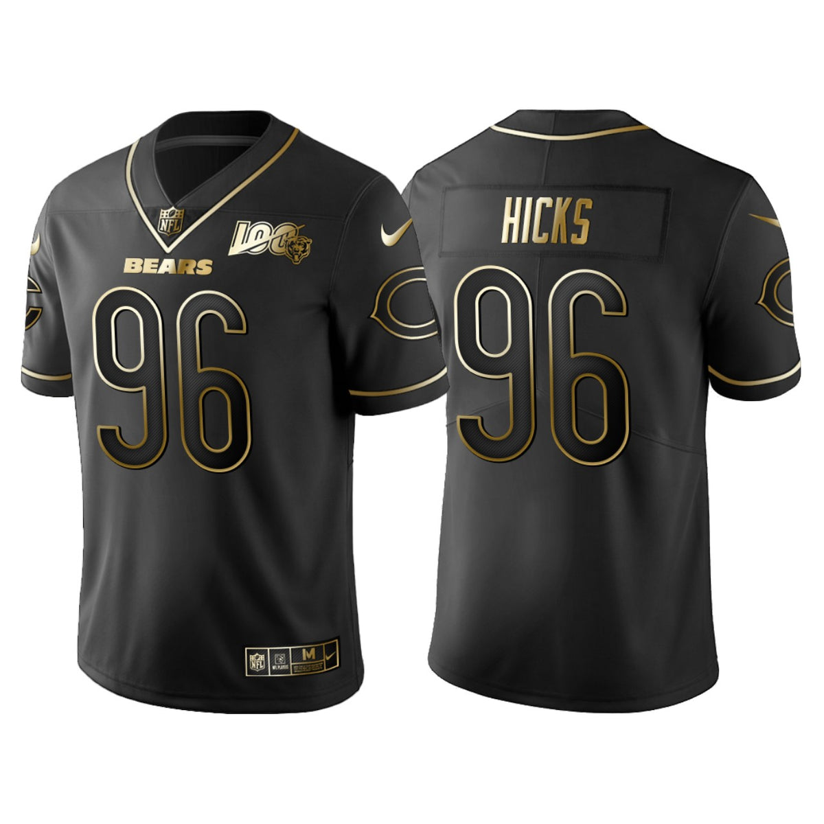 Chicago Bears Akiem Hicks 100th Anniversary Black Gold Logo Jersey