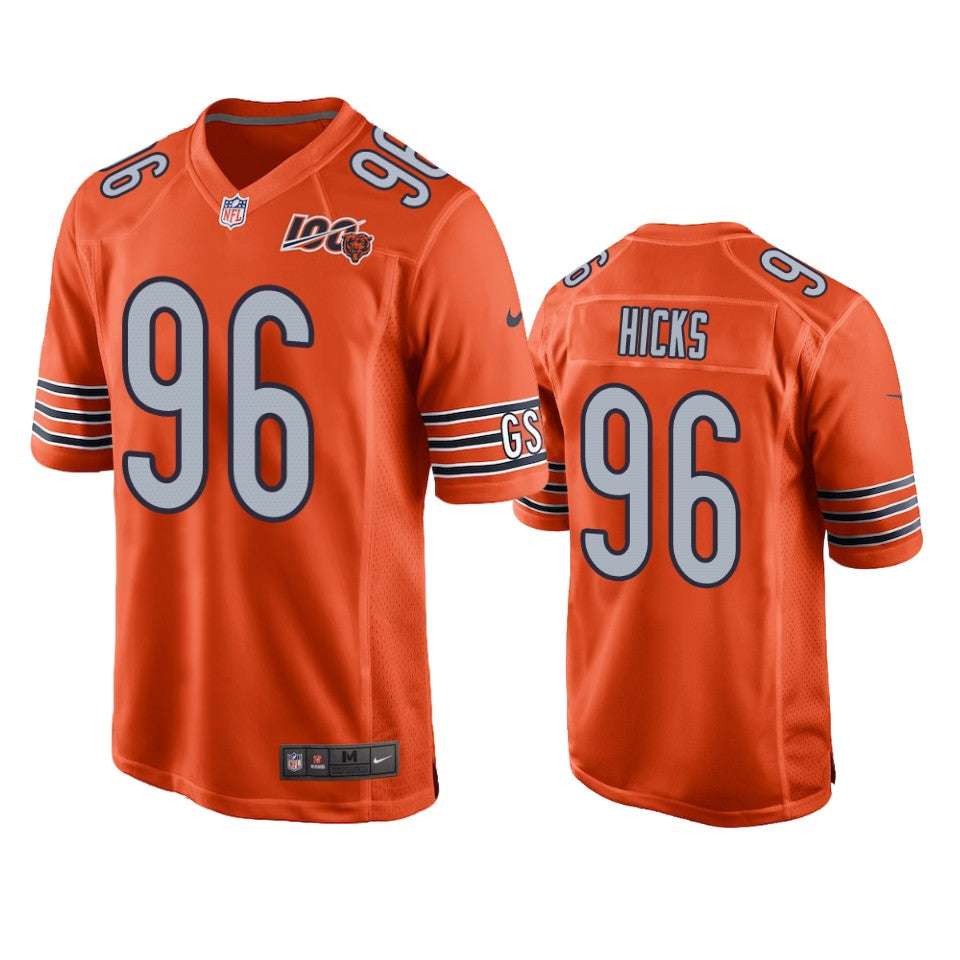 Chicago Bears Akiem Hicks Orange 100th Season Game Jersey Mens
