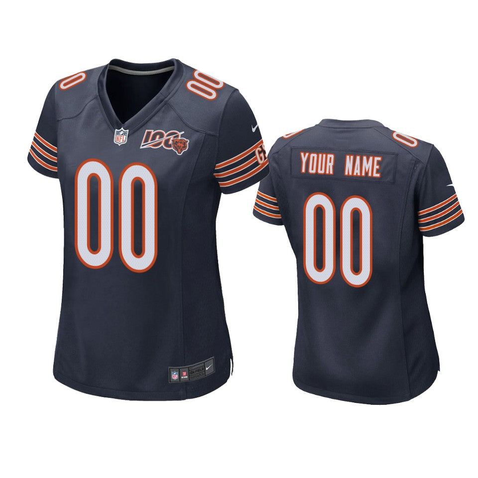Chicago Bears Custom Navy 100th Season Game Jersey Womens