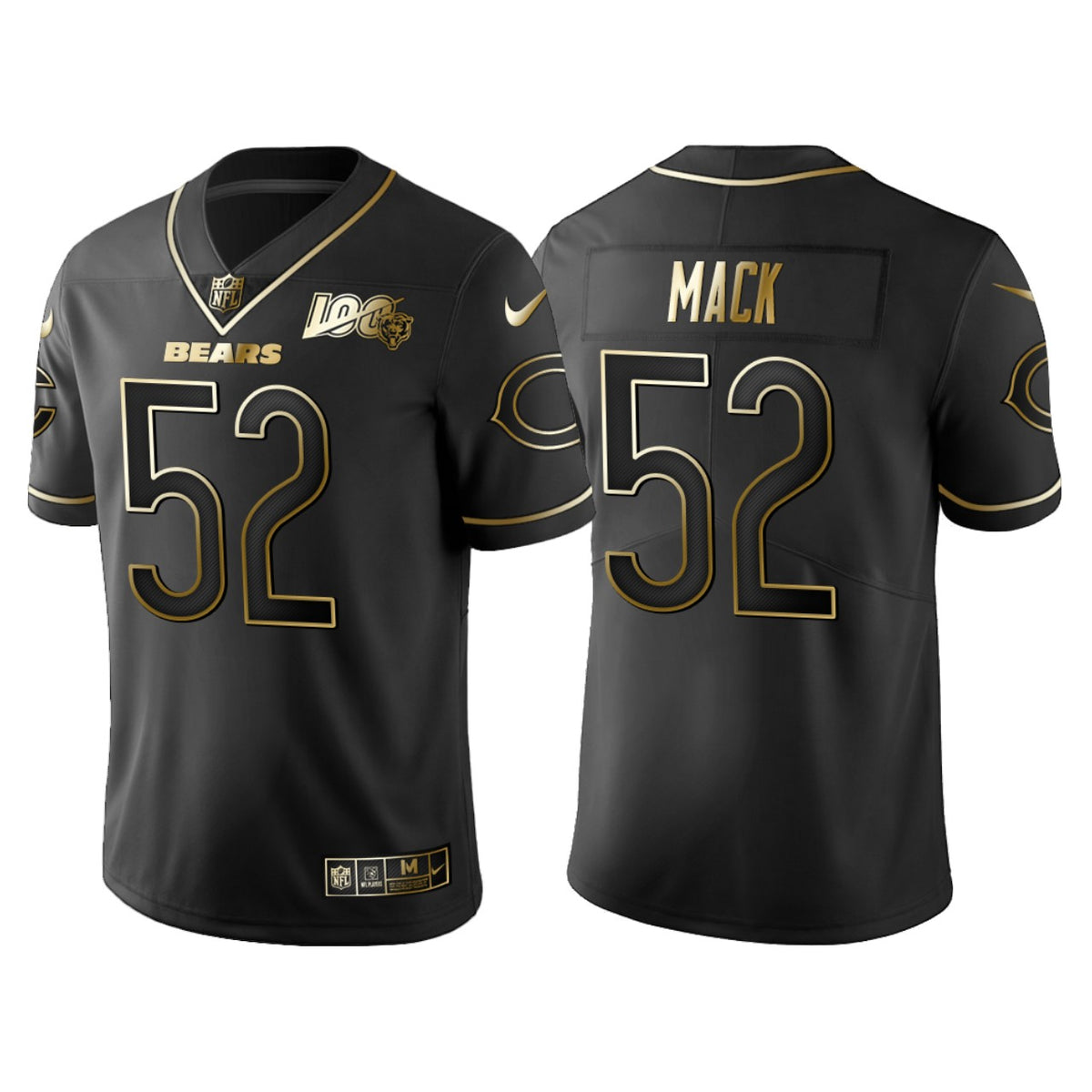 Chicago Bears Khalil Mack 100th Anniversary Black Gold Logo Jersey