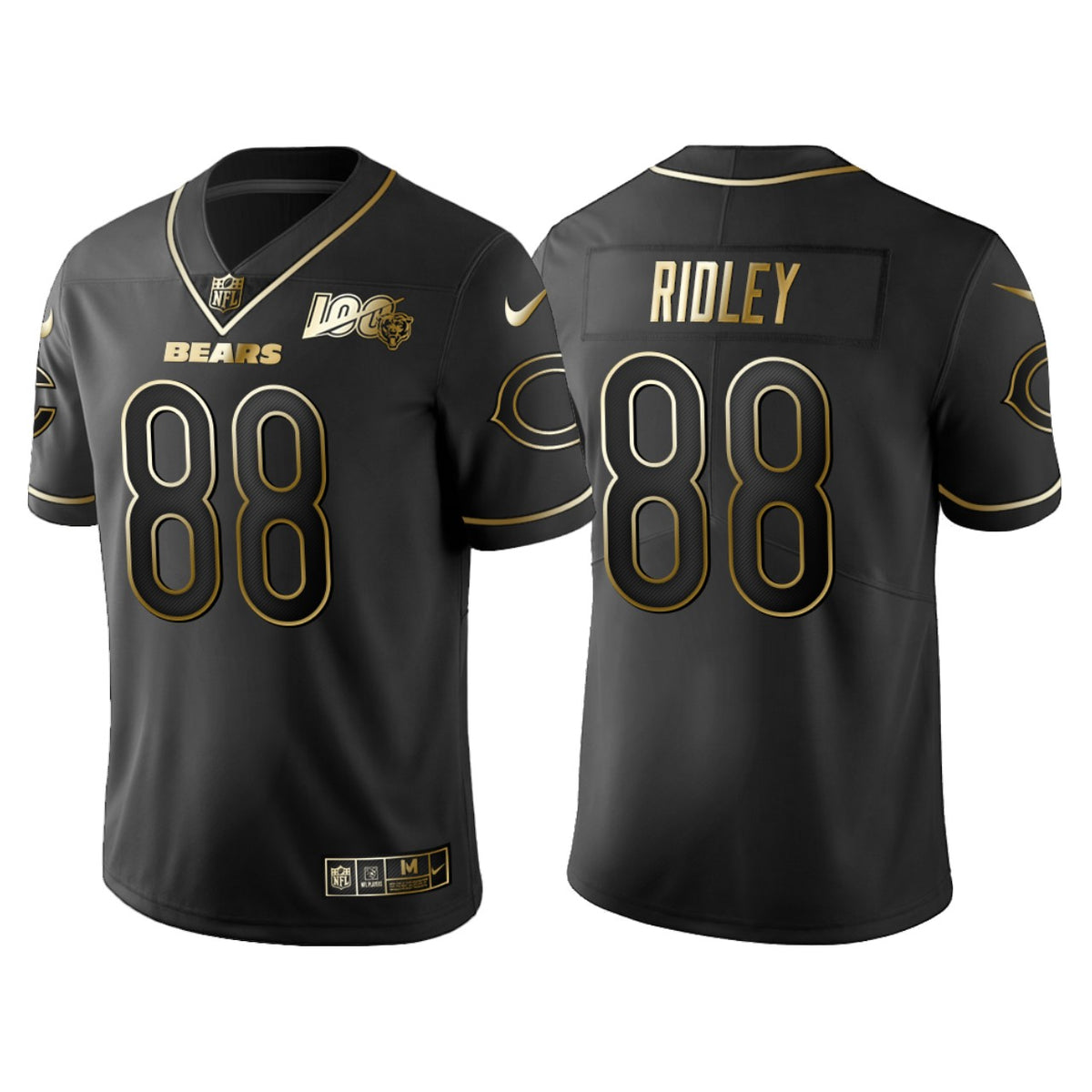 Chicago Bears Riley Ridley 100th Anniversary Black Gold Logo Jersey