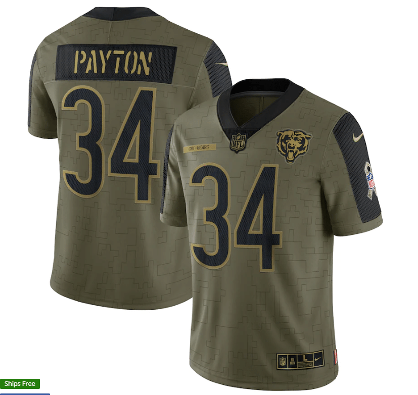 Chicago Bears Walter Payton 34 Nfl Olive 2021 Salute To Service Retired Player Men Jersey For Bears Fans
