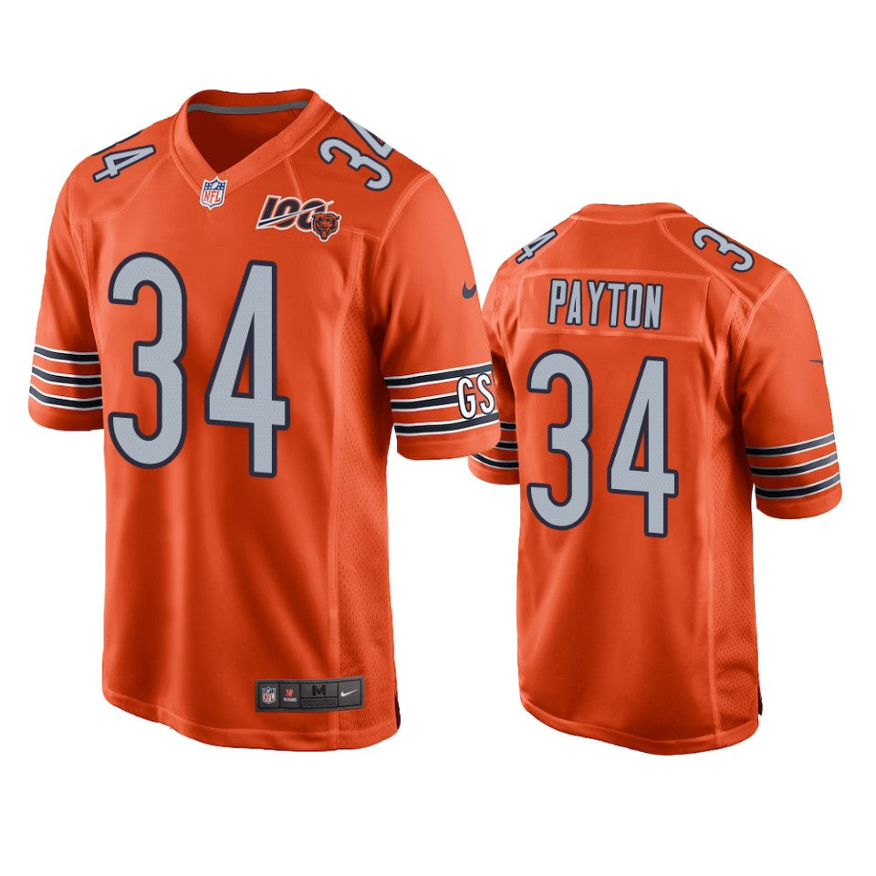 Chicago Bears Walter Payton Orange 100th Season Game Jersey Mens
