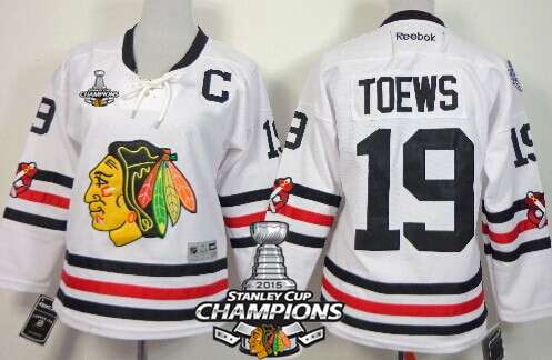 Chicago Blackhawks 19 Jonathan Toews 2015 Winter Classic White Womens Jersey W2015 Stanley Cup Champion Patch