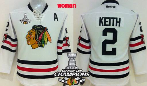 Chicago Blackhawks 2 Duncan Keith 2015 Winter Classic White Womens Jersey W2015 Stanley Cup Champion Patch