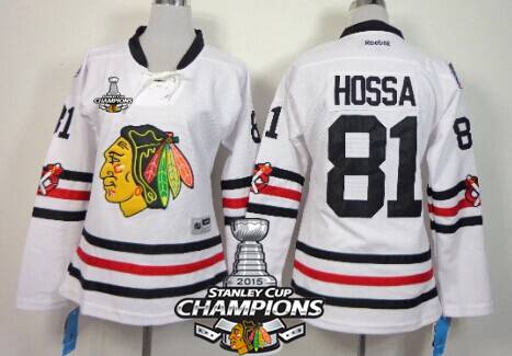 Chicago Blackhawks 81 Marian Hossa 2015 Winter Classic White Womens Jersey W2015 Stanley Cup Champion Patch
